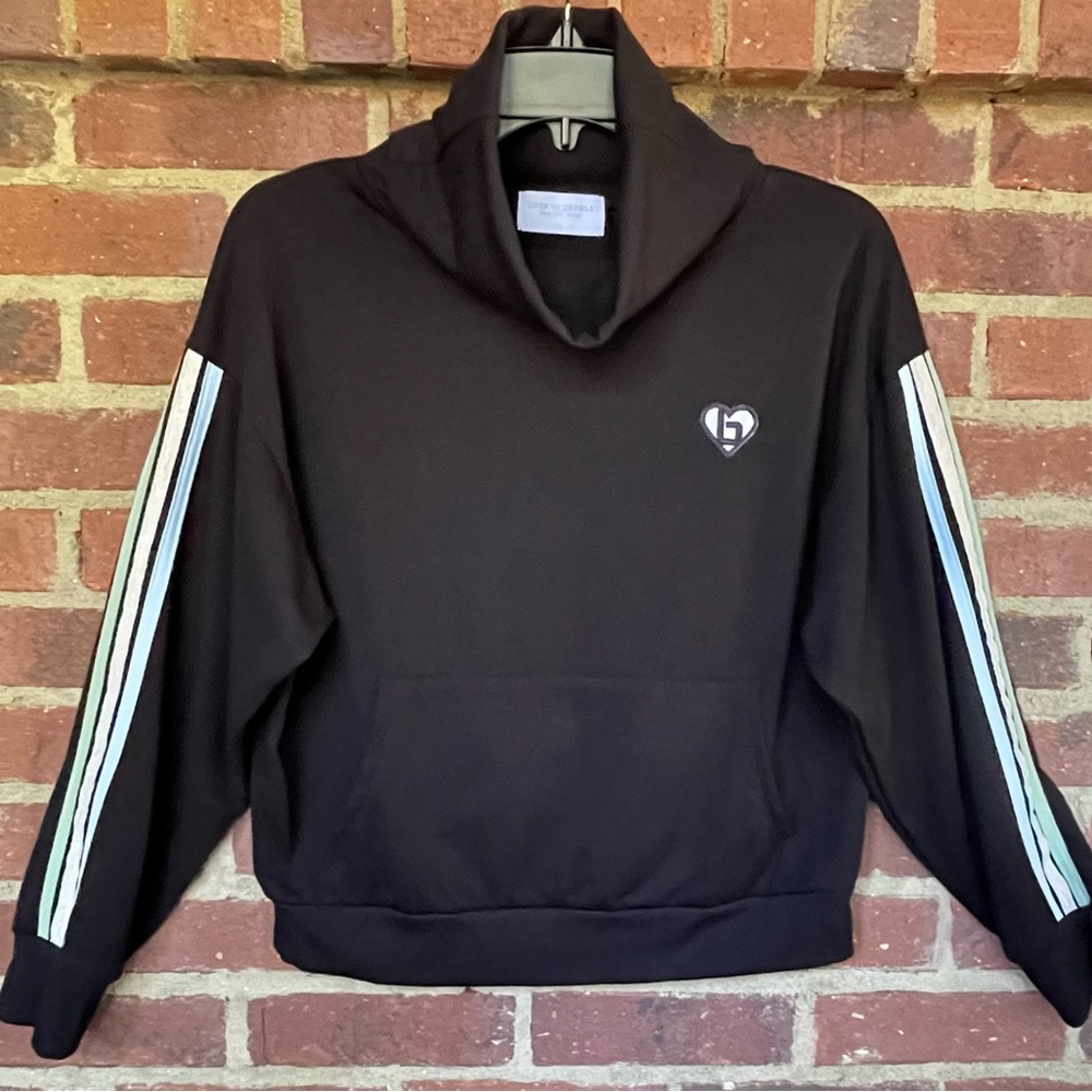 Love Yourself. Boot Camp Black Cropped Hoodie Long Sleeve Top Front Pocket XS